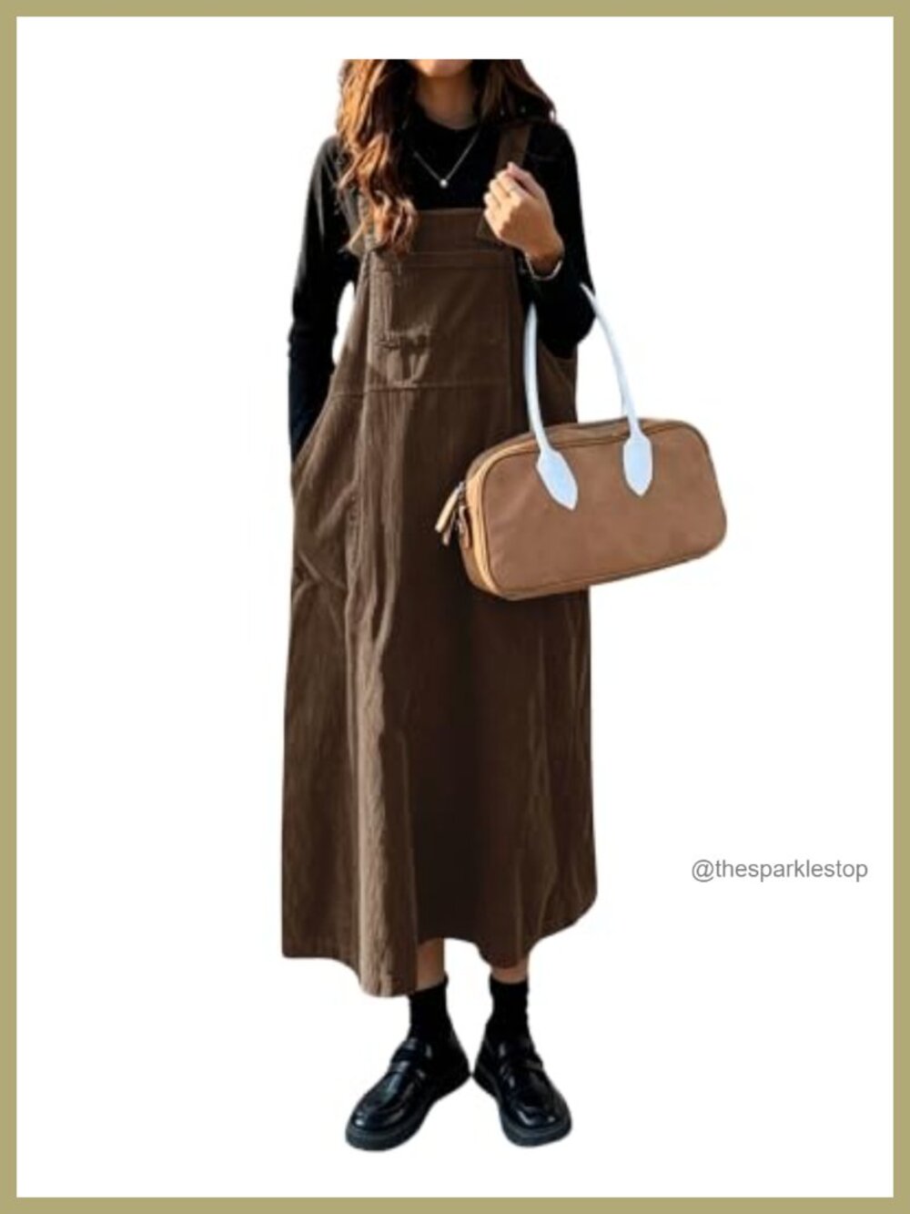 Sleeveless Corduroy Jumper Dress Flare Midi Pinafore with Pockets